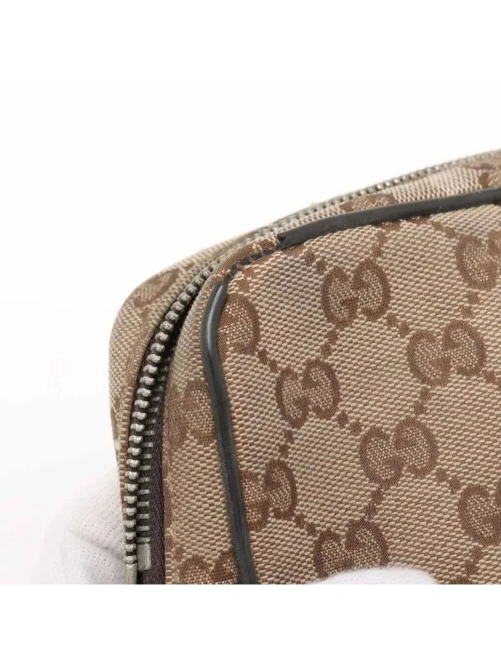 Gucci GG Canvas Leather 2-Way Belt Bag Crossbody Waist Pouch Shoulder Brown
